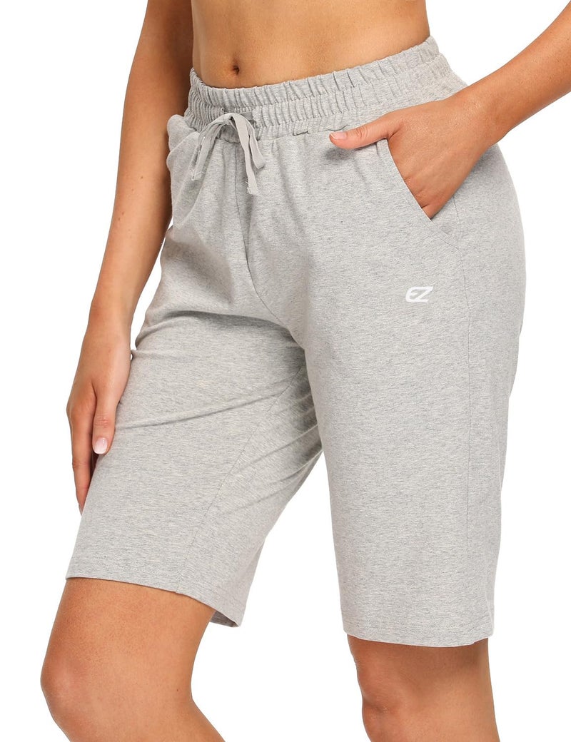 EZRUN Womens Bermuda Shorts Summer Sweat Shorts with Deep Pockets 10" Cotton Shorts for Women Gym Workout Grey - Image 1